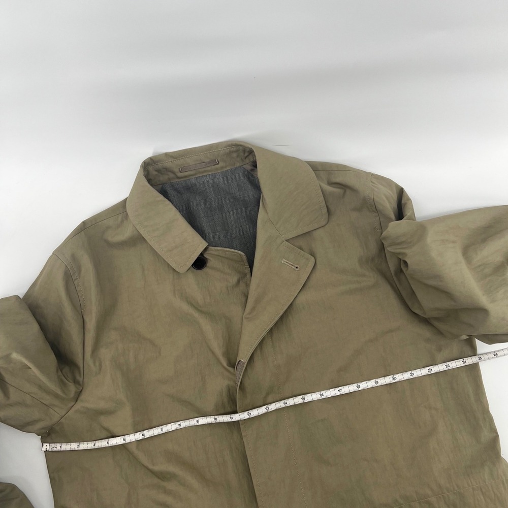 Charles‎ Tyrwhitt Mens 46R Tan Khaki Car Coat Italian Fabric Hidden Button Plaid - Picture 4 of 11